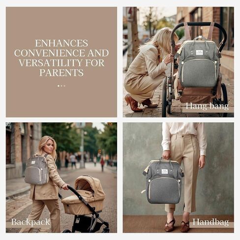 7 in 1 Diaper Bag with Changing Station, Unisex Baby Backpack with Portable Changing Pad, Large Waterproof Diaper Bag with USB Port, Built-in Stroller, Clips, Moonlit Grey Baby Bag for Travel in Saudi Arabia