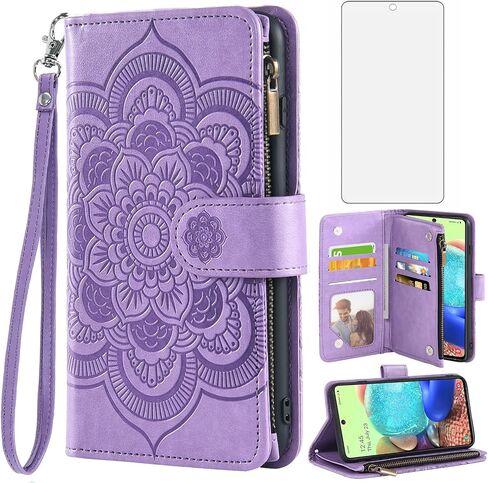 Asuwish Compatible with Samsung Galaxy A71 5G Wallet Case and Tempered Glass Screen Protector Flower Leather Flip Card Holder Stand Cell Phone Cover for Glaxay A 71 G5 Gaxaly 71A S71 Women Men Purple in Saudi Arabia