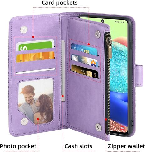 Asuwish Compatible with Samsung Galaxy A71 5G Wallet Case and Tempered Glass Screen Protector Flower Leather Flip Card Holder Stand Cell Phone Cover for Glaxay A 71 G5 Gaxaly 71A S71 Women Men Purple in Saudi Arabia