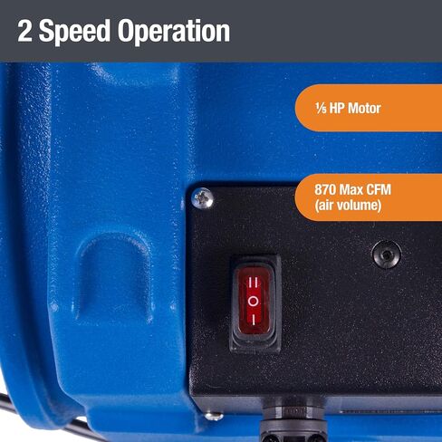 BlueDri المحمولة 1/5 حصان، 870 CFM مروحة محرك هواء محوري صغيرة مع خيار التثبيت على الحائط لأضرار المياه والتجفيف والتهوية، أزرق، MA-870، صغير in Saudi Arabia