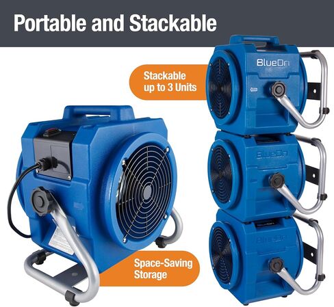 BlueDri المحمولة 1/5 حصان، 870 CFM مروحة محرك هواء محوري صغيرة مع خيار التثبيت على الحائط لأضرار المياه والتجفيف والتهوية، أزرق، MA-870، صغير in Saudi Arabia