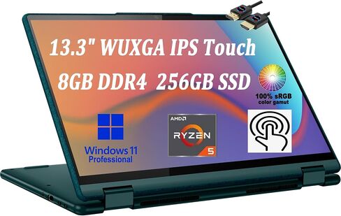 Lenovo Yoga 6 13 كمبيوتر محمول 2 في 1 I 13.3 بوصة WUXGA IPS 100% sRGB شاشة لمس I AMD 6-Core Ryzen 5 5500U (>i7-10510U) I 8GB DDR4 256GB SSD I بصمة إصبع بإضاءة خلفية HDMI Win11 Pro Dark Teal + كابل HDMI in Saudi Arabia