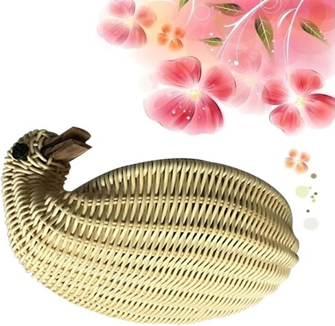 Amosfun صندوق صناديق تخزين سلال ديكور المنزل سلة خوص مستديرة صواني طعام خوص الروطان بطة صينية خوص مستديرة سلة منسوجة تخزين طبق الروطان تقليد الروطان الخيزران in Saudi Arabia