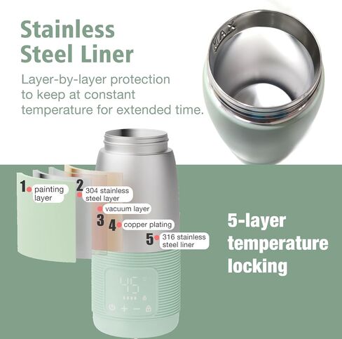 Portable Bottle Warmer for Travel, Baby Milk Warmer, Stainless Steel Vacuum-Insulated Mug, 37°C to 55°C Constant Temperature, USB Charging, Baby Thermos Cup On The Go, 17 Ounce/500ML in Saudi Arabia