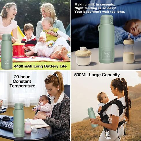 Portable Bottle Warmer for Travel, Baby Milk Warmer, Stainless Steel Vacuum-Insulated Mug, 37°C to 55°C Constant Temperature, USB Charging, Baby Thermos Cup On The Go, 17 Ounce/500ML in Saudi Arabia