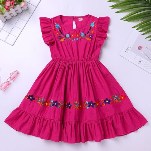 Baby Girls Mexican Ruffle A-Line Dress Toddler Kids Floral Embroidered Peasant Traditional Ethnic Wear Clothes in Kuwait