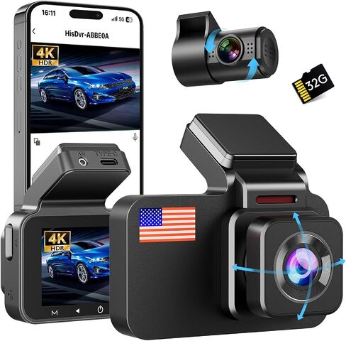 Dash Cam 4K, WiFi Dash Camera, Dash Cam with App for Phone, 3" IPS Screen, Night Vision, G-Sensor, Loop Recording, WDR, Free 32GB Micro SD Card Included in Saudi Arabia