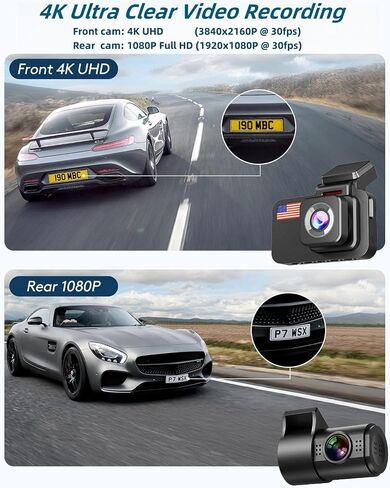 Dash Cam 4K, WiFi Dash Camera, Dash Cam with App for Phone, 3" IPS Screen, Night Vision, G-Sensor, Loop Recording, WDR, Free 32GB Micro SD Card Included in Saudi Arabia