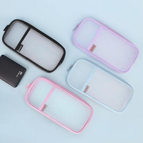 BOVKE Grid Mesh Pencil Case Pen Bag Clear Case Pen Marker Pouch School Stationery Organizer Teen Girls Boys Transparent Art Supplies Case Travel Office College Gift for Adults, Kids, Students, Black in Saudi Arabia