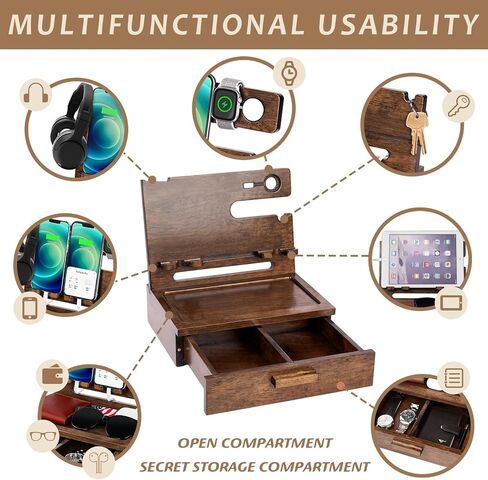 Gifts for Men Dad, Wood Phone Docking Station, Unique Birthday Gifts for Father from Daughter Son, Men Nightstand Organizer, Unique Husband Anniversary Best Gift for Him Boyfriend from Wife Girlfriend in Saudi Arabia