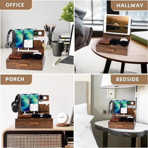 Gifts for Men Dad, Wood Phone Docking Station, Unique Birthday Gifts for Father from Daughter Son, Men Nightstand Organizer, Unique Husband Anniversary Best Gift for Him Boyfriend from Wife Girlfriend in Saudi Arabia