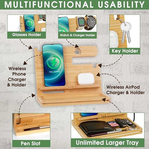 قاعدة شحن خشبية للهاتف مع درج، هدايا للرجال من ابن الابنة، منظم منضدة للرجال، عيد ميلاد فريد للزوج من أجل تخرج صديقه من زوجته in Kuwait