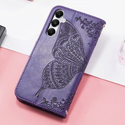 حافظة هاتف Galaxy A35 5G، حافظة قابلة للطي للسيدات مع حامل بطاقات، حافظة من جلد البولي يوريثان منقوشة على شكل فراشة ومسند معصم لهاتف Samsung A35 5G 6.6 بوصة (أرجواني) in Saudi Arabia