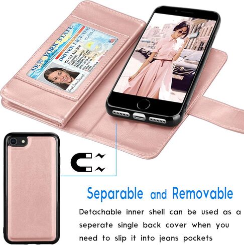 حافظة محفظة Tekcoo لهاتف iPhone SE 2020 / iPhone 7 / iPhone 8 Luxury ID Cash فتحات بطاقة الائتمان حامل حقيبة حمل فوليو فليب غطاء جلد PU [حافظة صلبة مغناطيسية قابلة للفصل] مسند - أسود in Kuwait