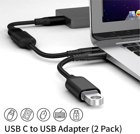 محول USB C إلى USB، 2 محول USB C ذكر إلى USB 3.0 أنثى، محول Thunderbolt 3 إلى USB أنثى OTG متوافق مع MacBook iPad Pro Galaxy والمزيد من الأجهزة من النوع C، أسود in Kuwait