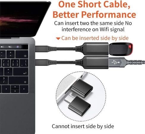 محول USB C إلى USB، 2 محول USB C ذكر إلى USB 3.0 أنثى، محول Thunderbolt 3 إلى USB أنثى OTG متوافق مع MacBook iPad Pro Galaxy والمزيد من الأجهزة من النوع C، أسود in Kuwait