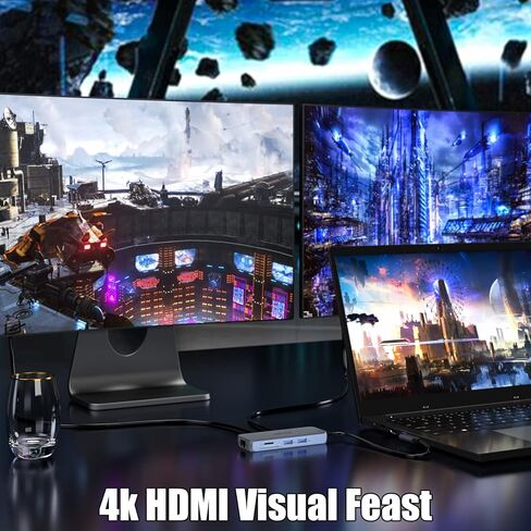 محطة إرساء الكمبيوتر المحمول USB C، دونجل محول متعدد المنافذ 9 في 1 من النوع C مع 3 شاشات، HDMI مزدوج، VGA، PD 100W، Ethernet، SD/TF2.0، منافذ USB C، متوافقة مع أجهزة الكمبيوتر المحمولة Dell/Surface/HP/Lenovo in Kuwait