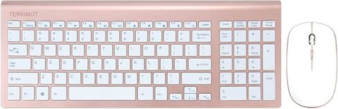 مجموعة ماوس لوحة مفاتيح لاسلكية، TERKIMOT قابلة لإعادة الشحن 2.4G لوحة مفاتيح كاملة الحجم هادئة للغاية وتصميم مريح وصغير الحجم لنظام التشغيل Windows، والكمبيوتر، وسطح المكتب، والكمبيوتر الشخصي، والكمبيوتر المحمول (ذهبي وردي) in Kuwait