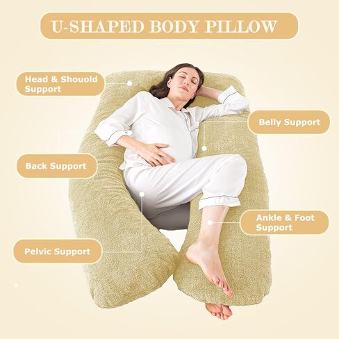وسائد الحمل من WhatsBedding، وسائد الحمل على شكل حرف U للنوم، وسادة حشوة إسفنجية لكامل الجسم للبالغين، وسادة أمومة بأغطية مخملية in Kuwait