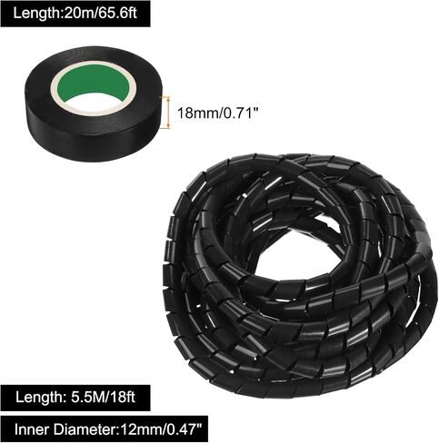 MECCANIXITY Spiral Cable Wrap 4.9ft/1.5M 30mm Cable Management Sleeve Cord Organizer Flexible PE for Computer Wire, Charging Cable Black with Tape in Saudi Arabia