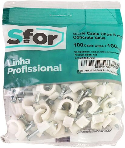SFOR - حزمة من 100 مشبك كابل دائري - منظم السلك، مشابك إدارة الكابلات - حامل السلك، مشابك كابل لسلك الكابل المحوري، كابل إيثرنت، سلك الهاتف، ضوء النجوم LED، كابل الطابعة - 8 مم، أبيض in Saudi Arabia