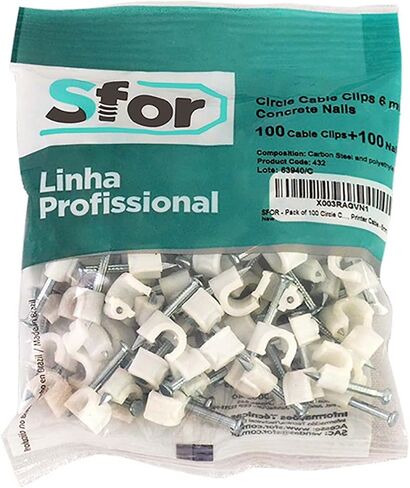 SFOR - حزمة من 100 مشبك كابل دائري - منظم السلك، مشابك إدارة الكابلات - حامل السلك، مشابك كابل لسلك الكابل المحوري، كابل إيثرنت، سلك الهاتف، ضوء النجوم LED، كابل الطابعة - 8 مم، أبيض in Saudi Arabia