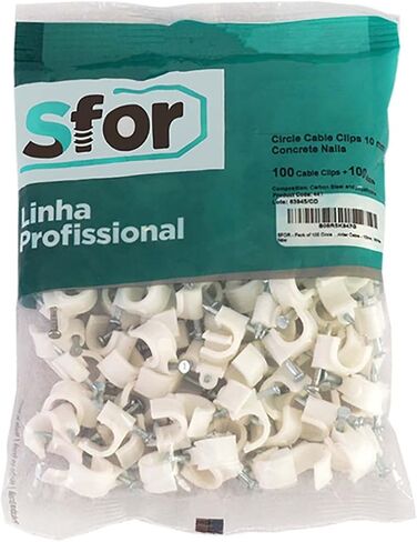 SFOR - حزمة من 100 مشبك كابل دائري - منظم السلك، مشابك إدارة الكابلات - حامل السلك، مشابك كابل لسلك الكابل المحوري، كابل إيثرنت، سلك الهاتف، ضوء النجوم LED، كابل الطابعة - 8 مم، أبيض in Saudi Arabia