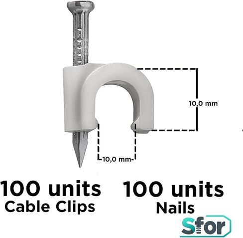 SFOR - حزمة من 100 مشبك كابل دائري - منظم السلك، مشابك إدارة الكابلات - حامل السلك، مشابك كابل لسلك الكابل المحوري، كابل إيثرنت، سلك الهاتف، ضوء النجوم LED، كابل الطابعة - 8 مم، أبيض in Saudi Arabia