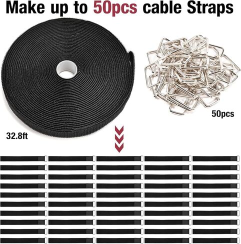 حزام كابل قابل للتعديل بخطاف وحلقة، بطول 32 قدمًا مع 50 مشبكًا معدنيًا، وأشرطة ربط قابلة لإعادة الاستخدام لتنظيم الكابلات وتخزين السلك in Kuwait