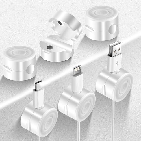 6 Pack Magnetic Cable Holder, Self-Adhesive Phone Cord Organizer Smooth Adjustable Wire Keeper for Hide Charging Cable Keeper Cable Management for Desk Nightstand Home Office Car(White) in Saudi Arabia