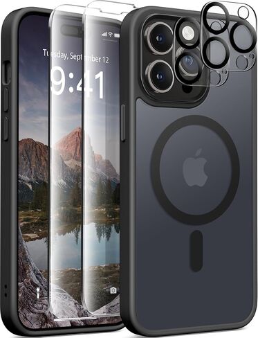 GONEZ Magnetic for iPhone 14 Pro Max Case,Compatible with MagSafe,[2 Screen Protector & 2 Camera Cover][Anti-Fingerprint] Slim Translucent Matte Back Shockproof Phone Protective Case(Baby Blue) in Saudi Arabia