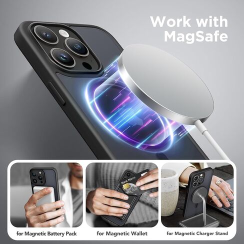 GONEZ Magnetic for iPhone 14 Pro Max Case,Compatible with MagSafe,[2 Screen Protector & 2 Camera Cover][Anti-Fingerprint] Slim Translucent Matte Back Shockproof Phone Protective Case(Baby Blue) in Saudi Arabia