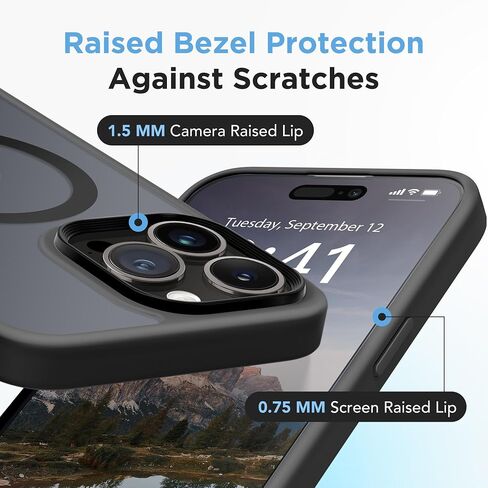 GONEZ Magnetic for iPhone 14 Pro Max Case,Compatible with MagSafe,[2 Screen Protector & 2 Camera Cover][Anti-Fingerprint] Slim Translucent Matte Back Shockproof Phone Protective Case(Baby Blue) in Saudi Arabia