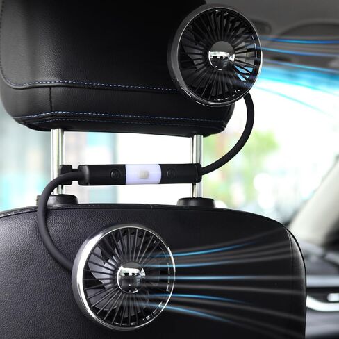 مروحة سيارة للمقعد الخلفي للأطفال، مروحة مقعد سيارة USB مزدوجة الرأس مع أضواء LED، قابلة للدوران 360 درجة 3 سرعات رياح قوية لمسند الرأس الخلفي للسيارة، مراوح هواء تبريد للمركبات RV SUV Truck in Saudi Arabia