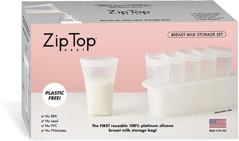 Zip Top Reusable 100% Platinum Silicone Breast Milk Storage, Made in The USA - Bag Set of 6 + Freezer Tray in Saudi Arabia