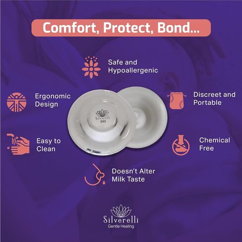 The Original Silver Nipple Shields for Breastfeeding Newborn, Soothe and Protect Sore Breasts and Cracked Nipples, Nickel Free Silver Nursing Cups, 2 Pieces (100% Silver 999, Standard) in Saudi Arabia