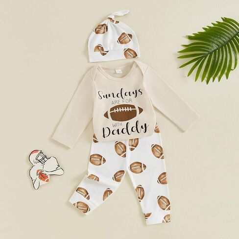 Newborn Infant Baby Boy Clothes Fall Winter Outfit Long Sleeve Letter Romper + Elastic Waist Pants + Hat 3Pcs Set in Saudi Arabia