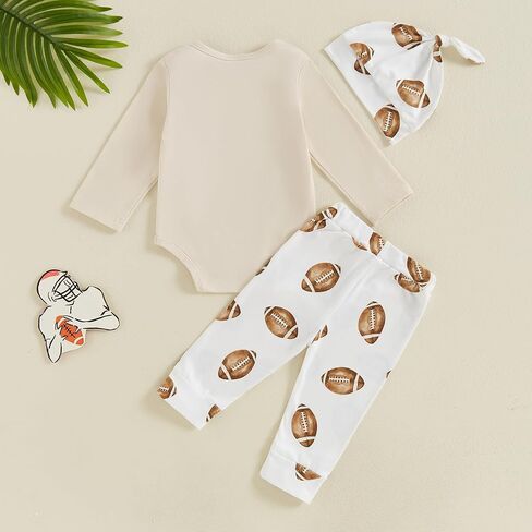 Newborn Infant Baby Boy Clothes Fall Winter Outfit Long Sleeve Letter Romper + Elastic Waist Pants + Hat 3Pcs Set in Saudi Arabia