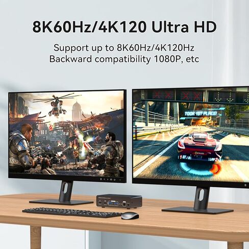 مفتاح KVM 2 شاشتين، 2 جهاز كمبيوتر 8K60 هرتز 4K120 هرتز، مفاتيح KVM، HDMI KVM Switch شاشة مزدوجة تسمح لجهازي كمبيوتر بمشاركة شاشتين و4 أجهزة USB تدعم مفتاح التشغيل السريع (USB C غير مدعوم) in Kuwait