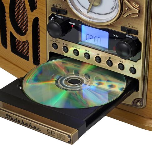 قرص دوار خشبي من ستوديبيكر SB6065، قرص مضغوط مع تسجيل، مشغل كاسيت، راديو ستيريو AM/FM in Kuwait
