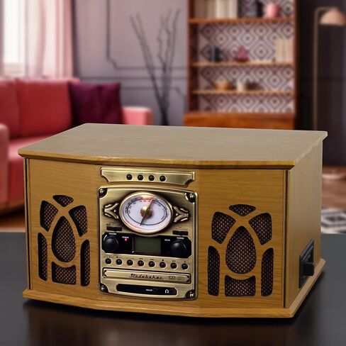 قرص دوار خشبي من ستوديبيكر SB6065، قرص مضغوط مع تسجيل، مشغل كاسيت، راديو ستيريو AM/FM in Kuwait