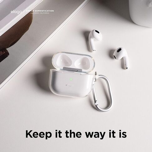 Elago متوافق مع حافظة AirPods الجيل الثالث، حافظة شفافة وشفافة متوافقة مع Apple AirPods 3، تتضمن حلقة تسلق [أصفر نيون] in Kuwait