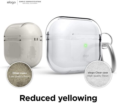 Elago متوافق مع حافظة AirPods الجيل الثالث، حافظة شفافة وشفافة متوافقة مع Apple AirPods 3، تتضمن حلقة تسلق [أصفر نيون] in Kuwait