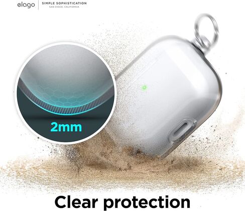 Elago متوافق مع حافظة AirPods الجيل الثالث، حافظة شفافة وشفافة متوافقة مع Apple AirPods 3، تتضمن حلقة تسلق [أصفر نيون] in Kuwait