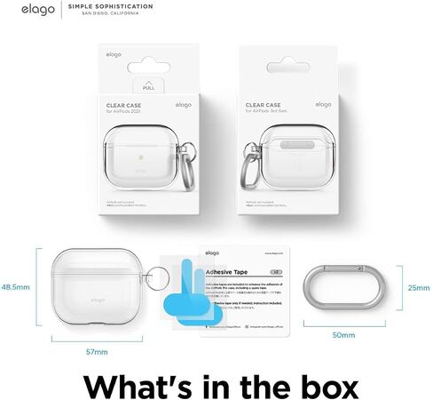 Elago متوافق مع حافظة AirPods الجيل الثالث، حافظة شفافة وشفافة متوافقة مع Apple AirPods 3، تتضمن حلقة تسلق [أصفر نيون] in Kuwait