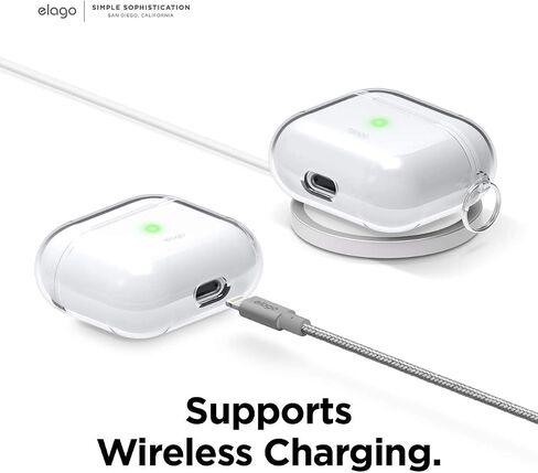 Elago متوافق مع حافظة AirPods الجيل الثالث، حافظة شفافة وشفافة متوافقة مع Apple AirPods 3، تتضمن حلقة تسلق [أصفر نيون] in Kuwait