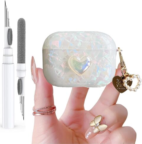 حافظة Olytop for Cute Glitter Airpods Pro/Pro 2 Gen مع قلم منظف، غطاء حماية من الجيل الثاني/الأول لجهاز iPod Pro الجيل الثاني/الأول مع سلسلة مفاتيح قلب فاخرة 2023/2022/2019 - ملونة in Kuwait
