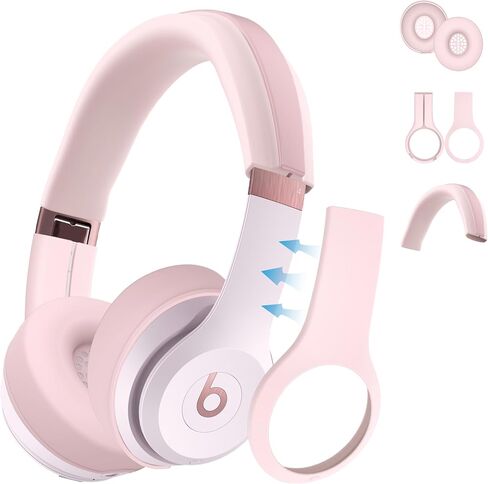 【3 في 1】 حافظة سيليكون لسماعات Beats Solo 4، أغطية حماية من السيليكون لسماعات Beats Solo 4، غطاء / وسادة أذن / غطاء رأس، إكسسوارات واقي جلد سيليكون لسماعات Beats Solo 4 - وردي in Saudi Arabia