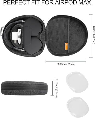 حافظة سفر لأجهزة Apple AirPods Max - حقيبة حمل صلبة محمولة مع غطاء حافظة من مادة TPU لسماعات Air Pod Max - طقم حماية يدعم وضع السكون (رمادي داكن) in Kuwait