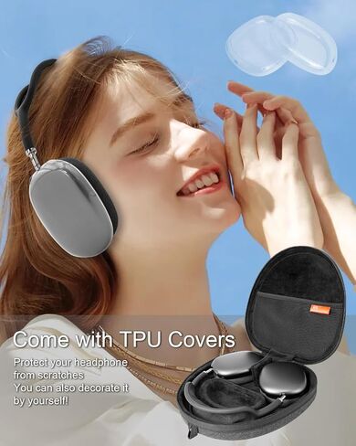 حافظة سفر لأجهزة Apple AirPods Max - حقيبة حمل صلبة محمولة مع غطاء حافظة من مادة TPU لسماعات Air Pod Max - طقم حماية يدعم وضع السكون (رمادي داكن) in Kuwait